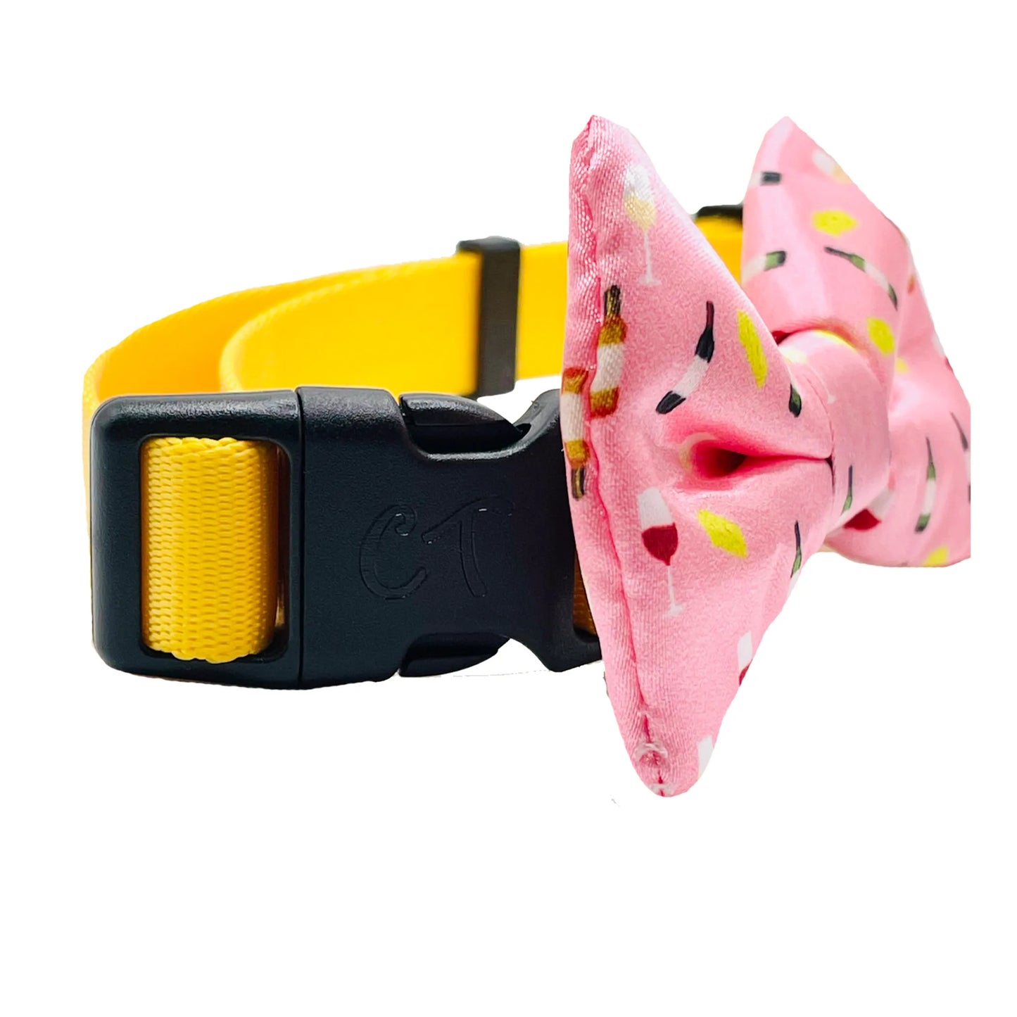 Cutie Ties Wine & Cheese Dog Bow Tie - Pink Gourmet Pet Accessory