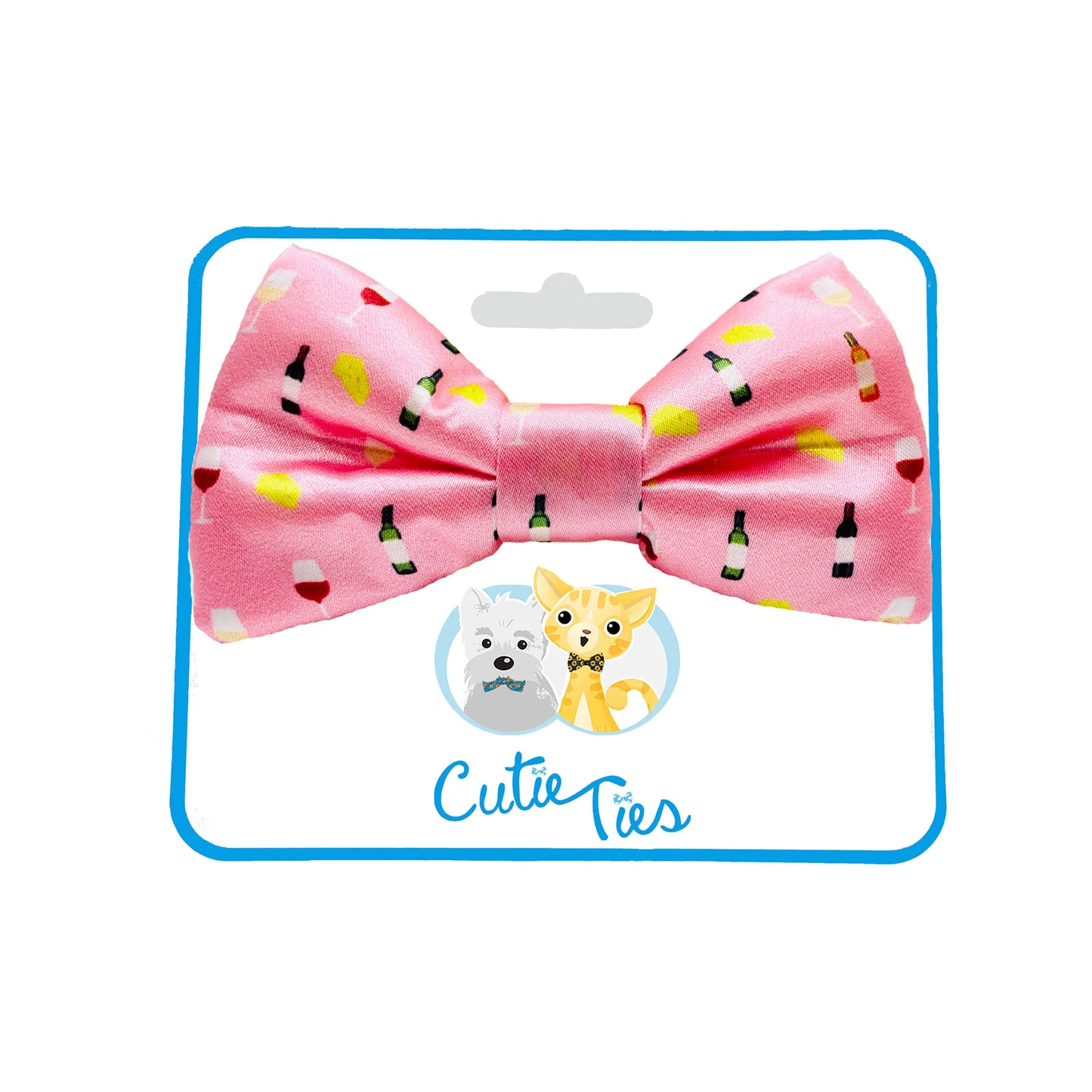 Cutie Ties Wine & Cheese Dog Bow Tie - Pink Gourmet Pet Accessory