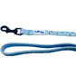 Cutie Ties Fun Design Dog Leash with blue fabric featuring a yellow and green pattern and black metal clasp