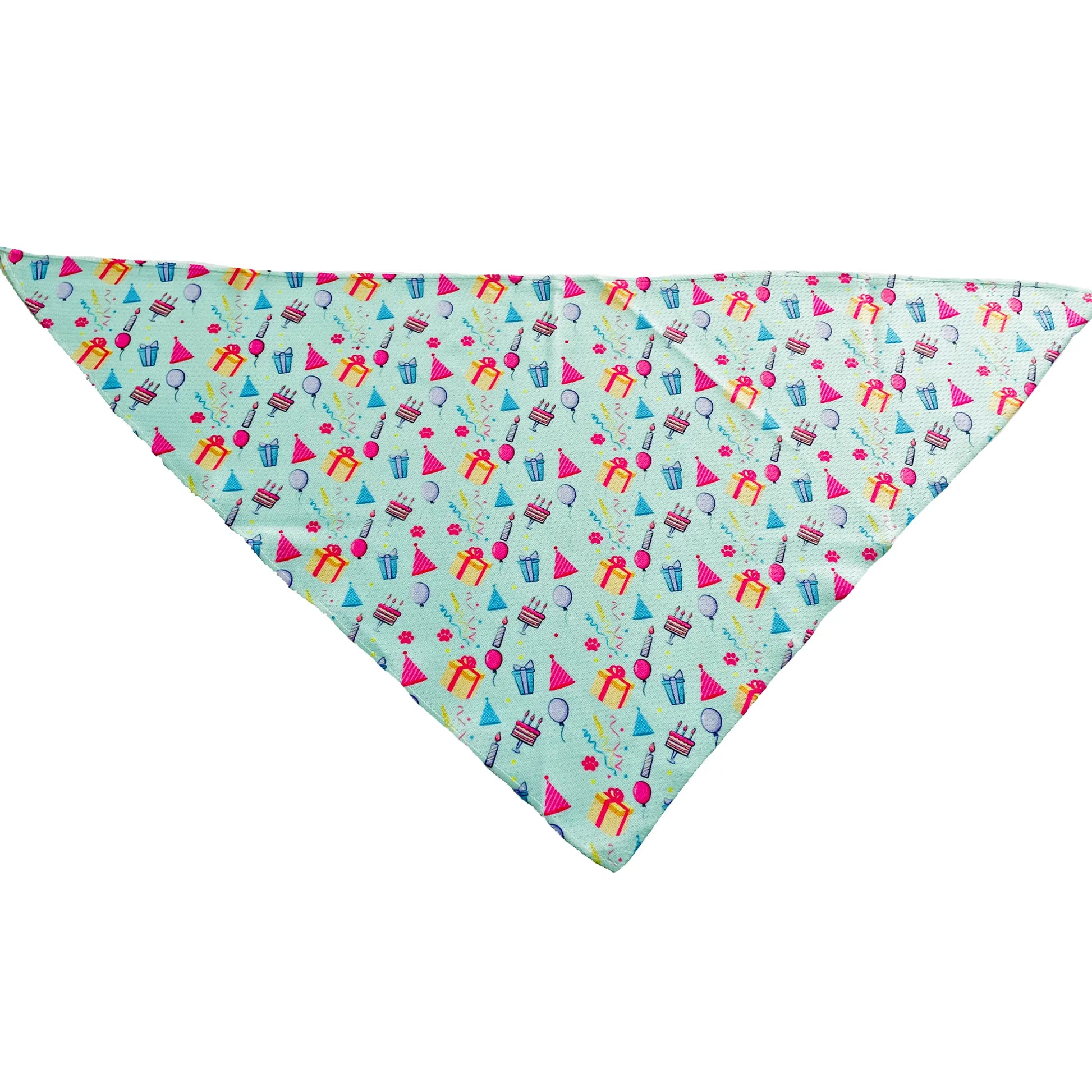 Cutie Ties Tie On Dog Bandana with colorful party hats, gifts, and cupcakes pattern for pet supplies fans