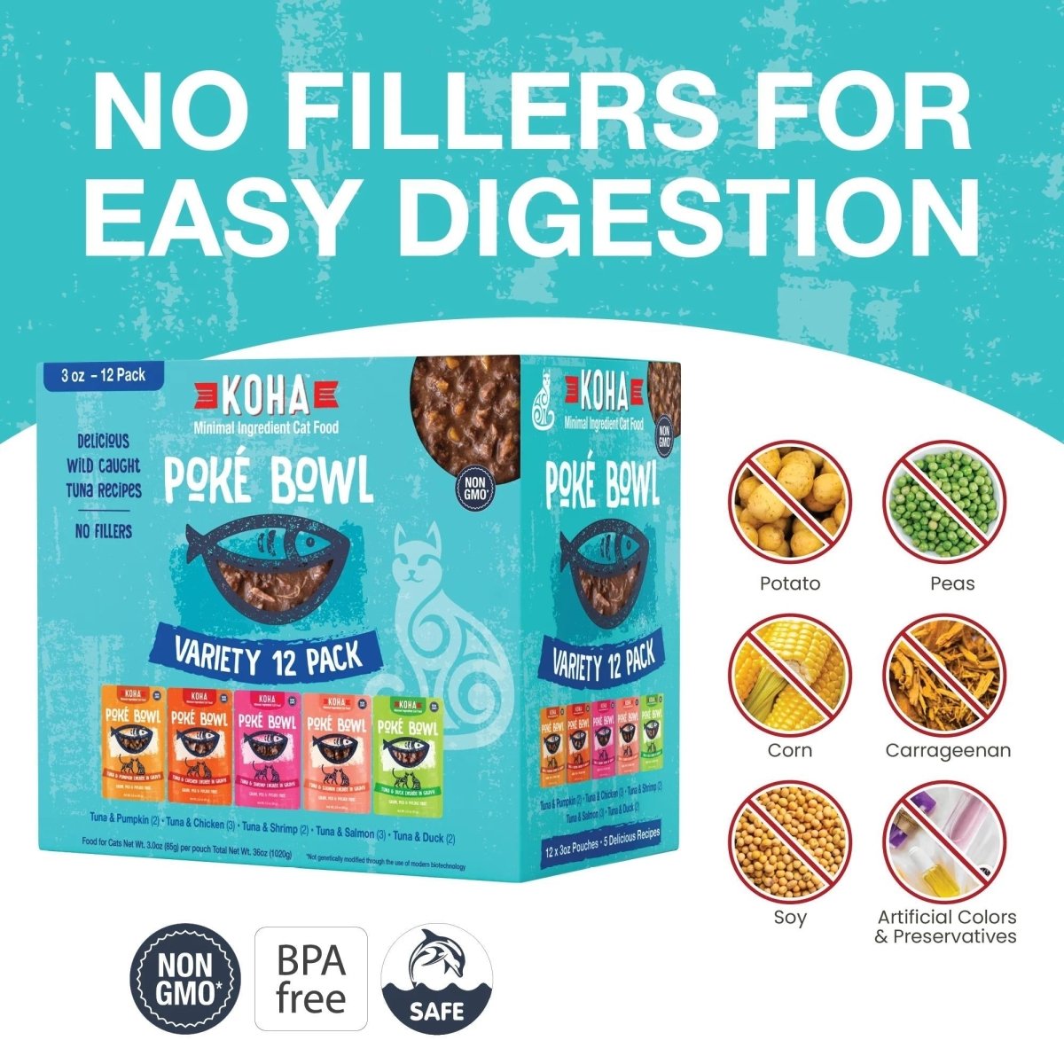 Koha Cat Grain Free Poke Bowl 3oz. Variety Pack (Case of 24) - Pets Perfect