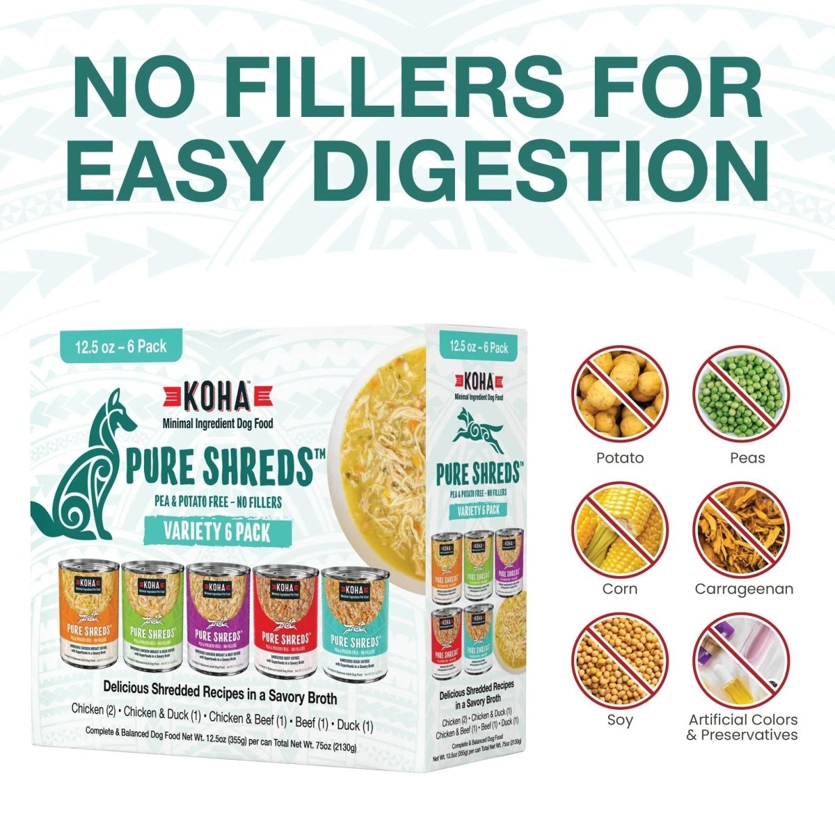 Koha Dog Grain Free Shredded 12.5oz. Variety Pack (Case of 12) - Pets Perfect