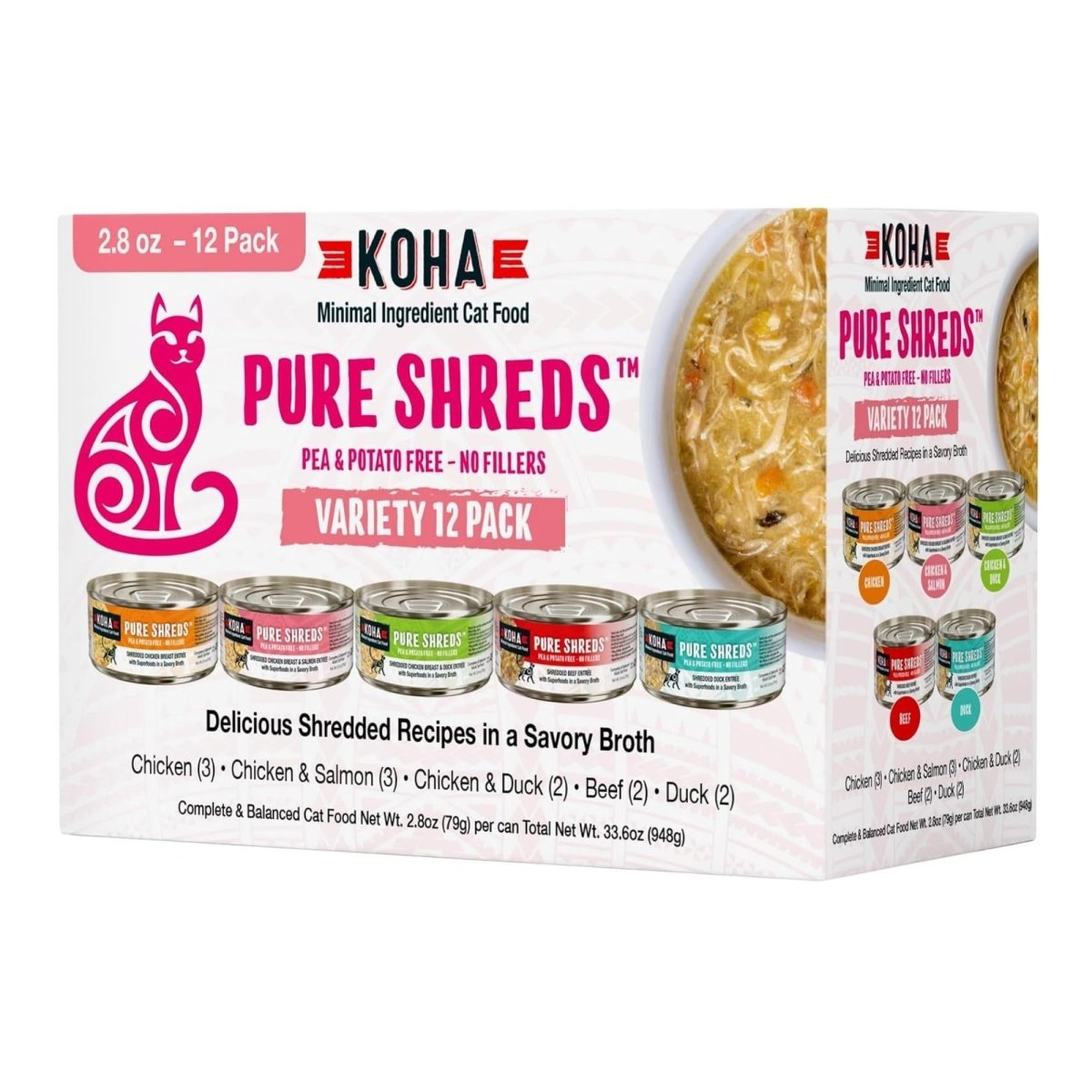 Koha Cat Grain Free Shredded 2.8oz. Variety Pack (Case of 24) - Pets Perfect