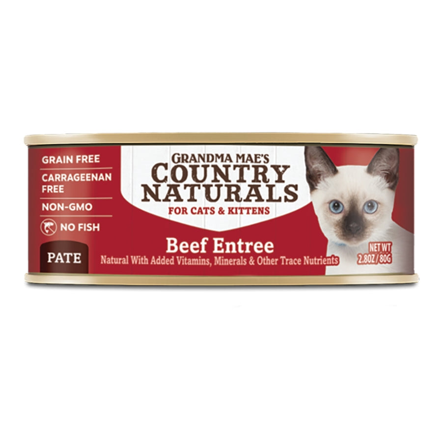 Grandma Mae's Country Naturals Grain-Free Pate Wet Cat & Kitten Wet Cat Food Beef, 2.8 oz each, Case of 24