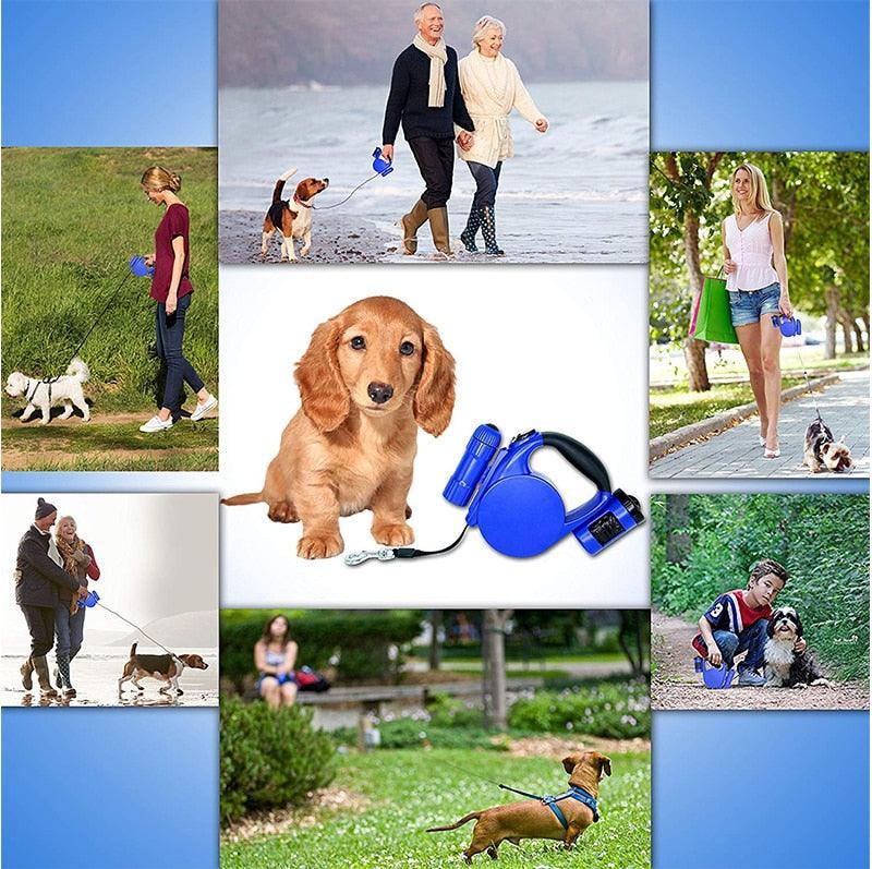 Nightwalk 4.5M Led Light And Waste Bag Dispenser Retractable Dog Leash - Pets Perfect