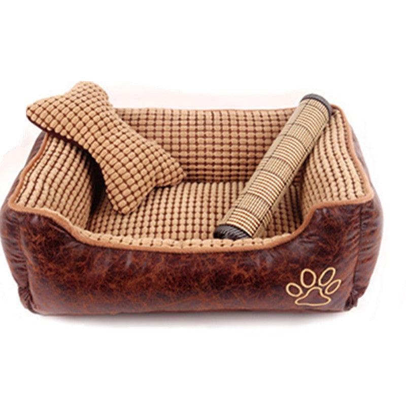 Luxury Suede Dog Bed Set With Free Bone, Blanket, And Summer Mat - Pets Perfect