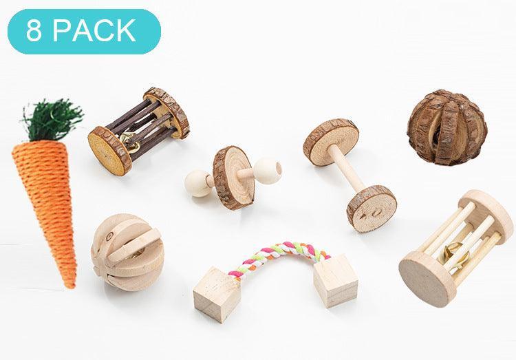 Natural Wood Pet Toy Set: Interactive Playtime Fun For Hamsters, Rabbits, Guinea Pigs, Parrots, Cats, And Dogs.