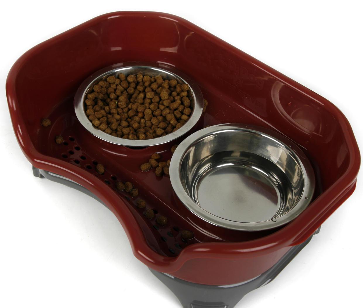 Dog Hugs Cat Pet Double Basin Stainless Steel Bowl Set - Food and Water Dog Bowl - Pets Perfect