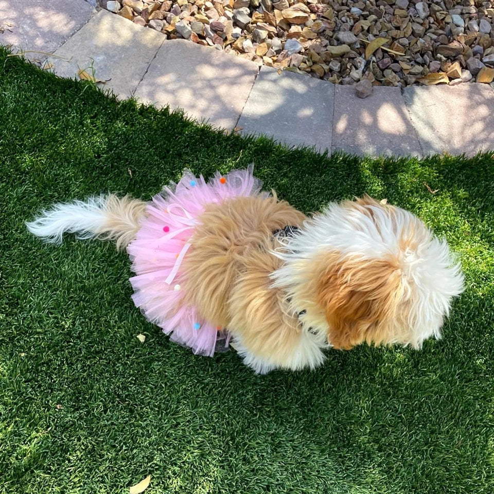 Pink Pom Pom Dog Tutu Skirt - Fluffy Tulle Pet Skirt - Pets Perfect