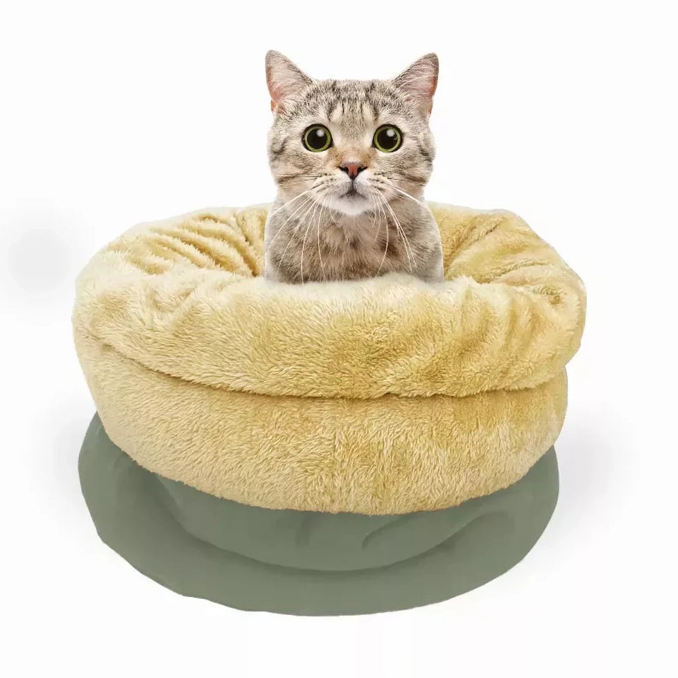 GOOPAWS 4 in 1 Self Warming Burrow Cat Bed, Pet Hideway Sleeping Cuddle Cave - Pets Perfect