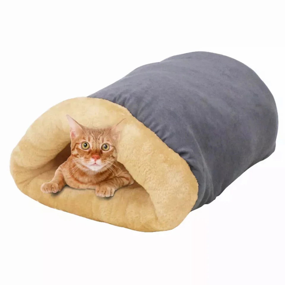 GOOPAWS 4 in 1 Self Warming Burrow Cat Bed, Pet Hideway Sleeping Cuddle Cave - Pets Perfect