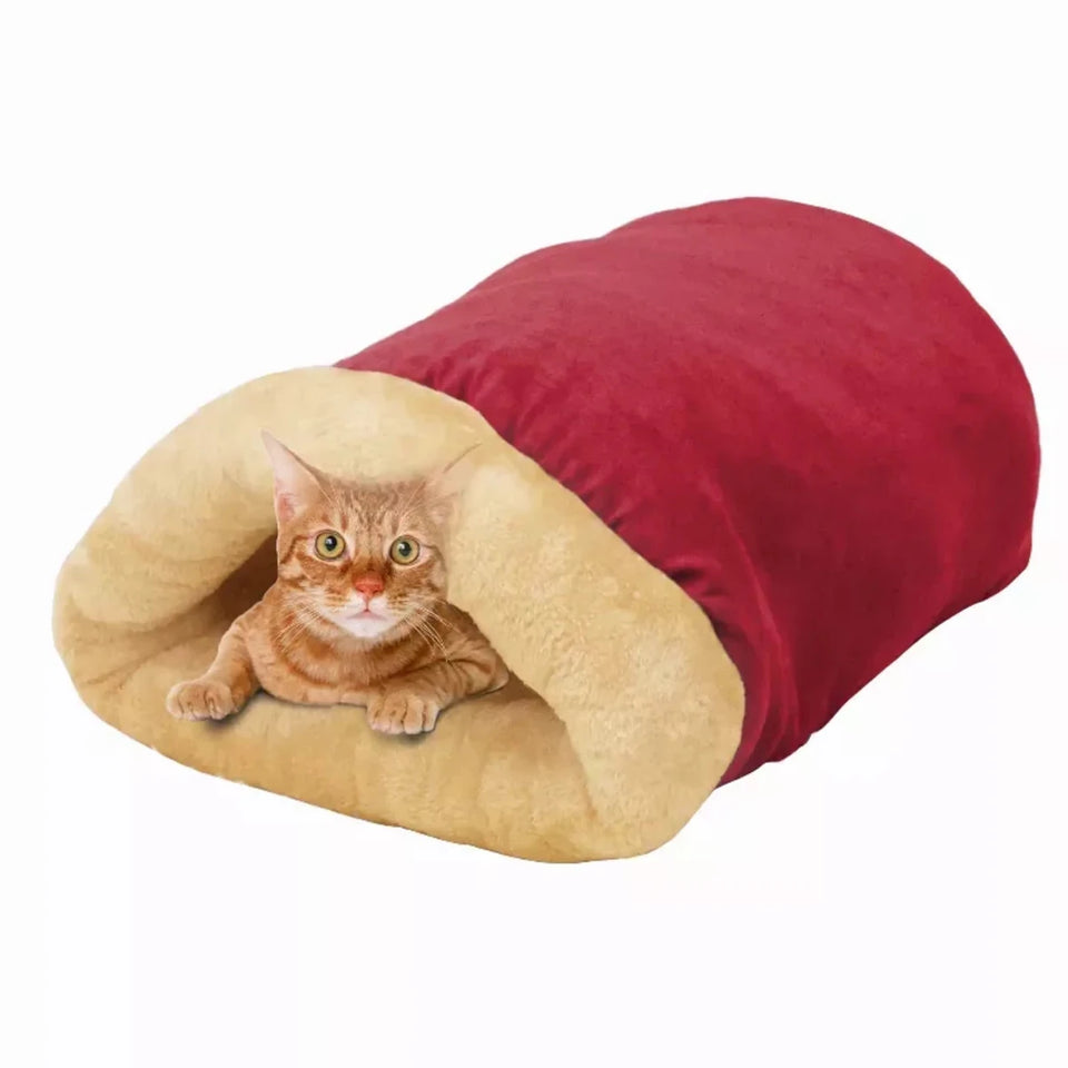 GOOPAWS 4 in 1 Self Warming Burrow Cat Bed, Pet Hideway Sleeping Cuddle Cave - Pets Perfect