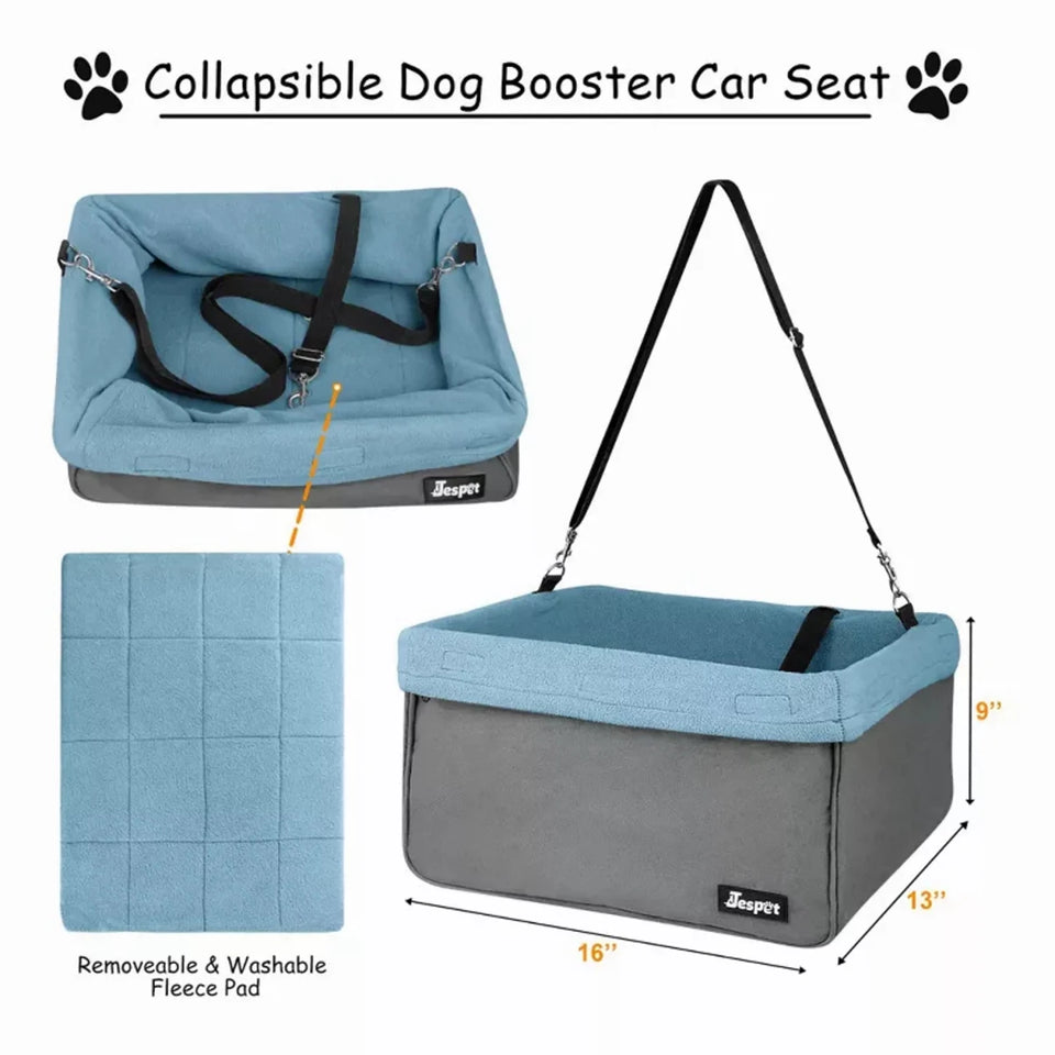 JESPET & GOOPAWS Dog Booster Seats for Cars, Portable Dog Car Seat Travel Carrier with Seat Belt for 24 lb Pets - Pets