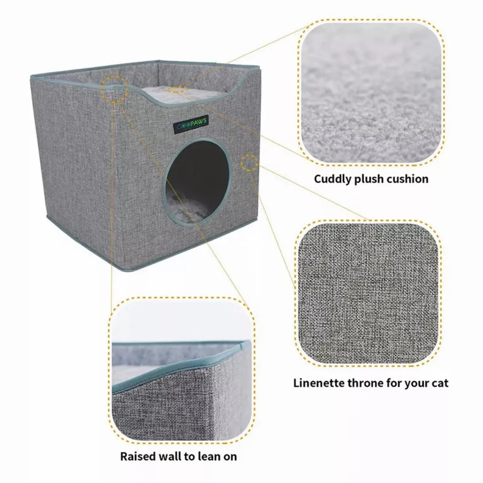 JESPET Foldable Cat Condo Cube House with Reversible Cushions - Pets Perfect