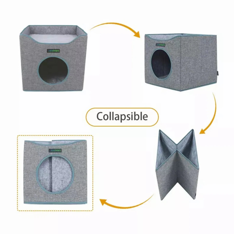 JESPET Foldable Cat Condo Cube House with Reversible Cushions - Pets Perfect