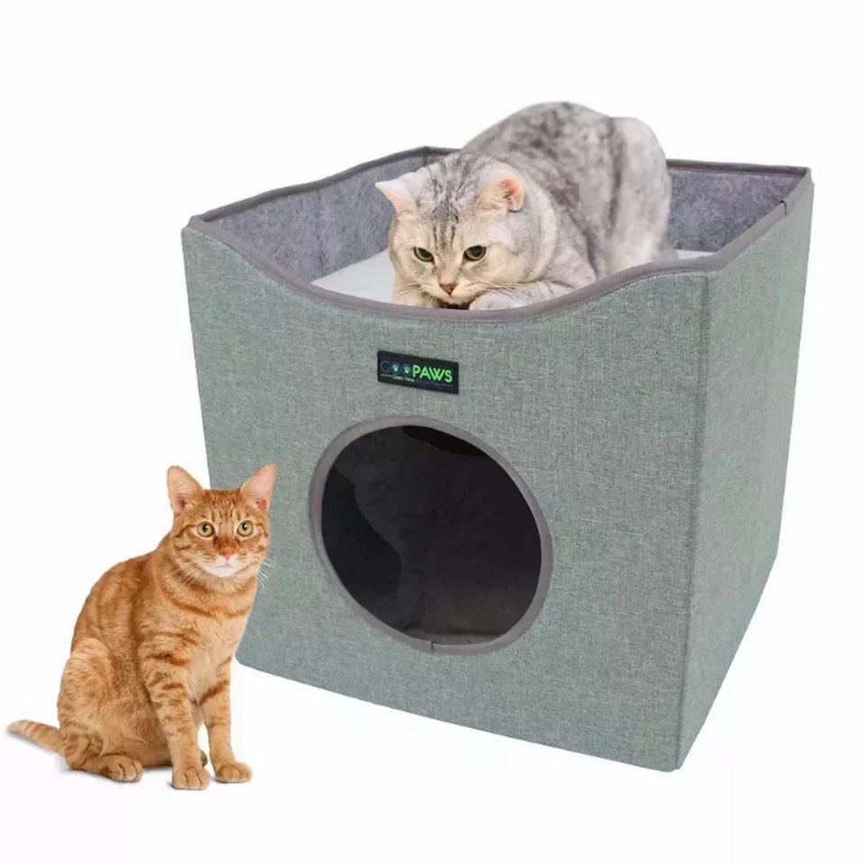 JESPET Foldable Cat Condo Cube House with Reversible Cushions - Pets Perfect