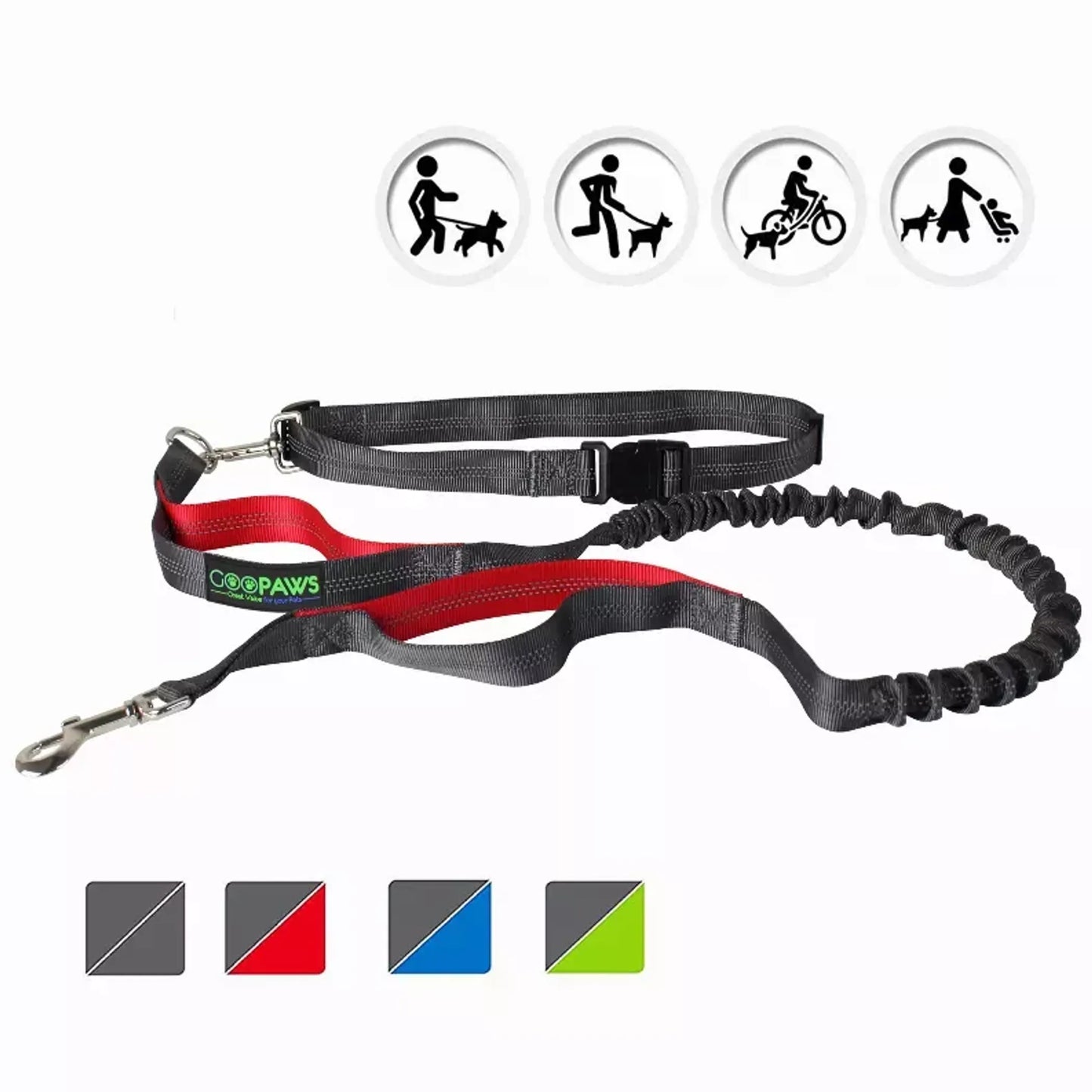 JESPET Hands Free Dog Leash for Running, Walking, Hiking Jogging for Medium & Large Dogs up to 150lbs, Durable Dual Handle Waist Leash with Reflective Bungee and Adjustable Waist