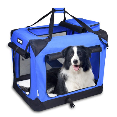 JESPET 3-Door Soft-Sided Folding Pet Crate with Fleece Mat - Pets Perfect