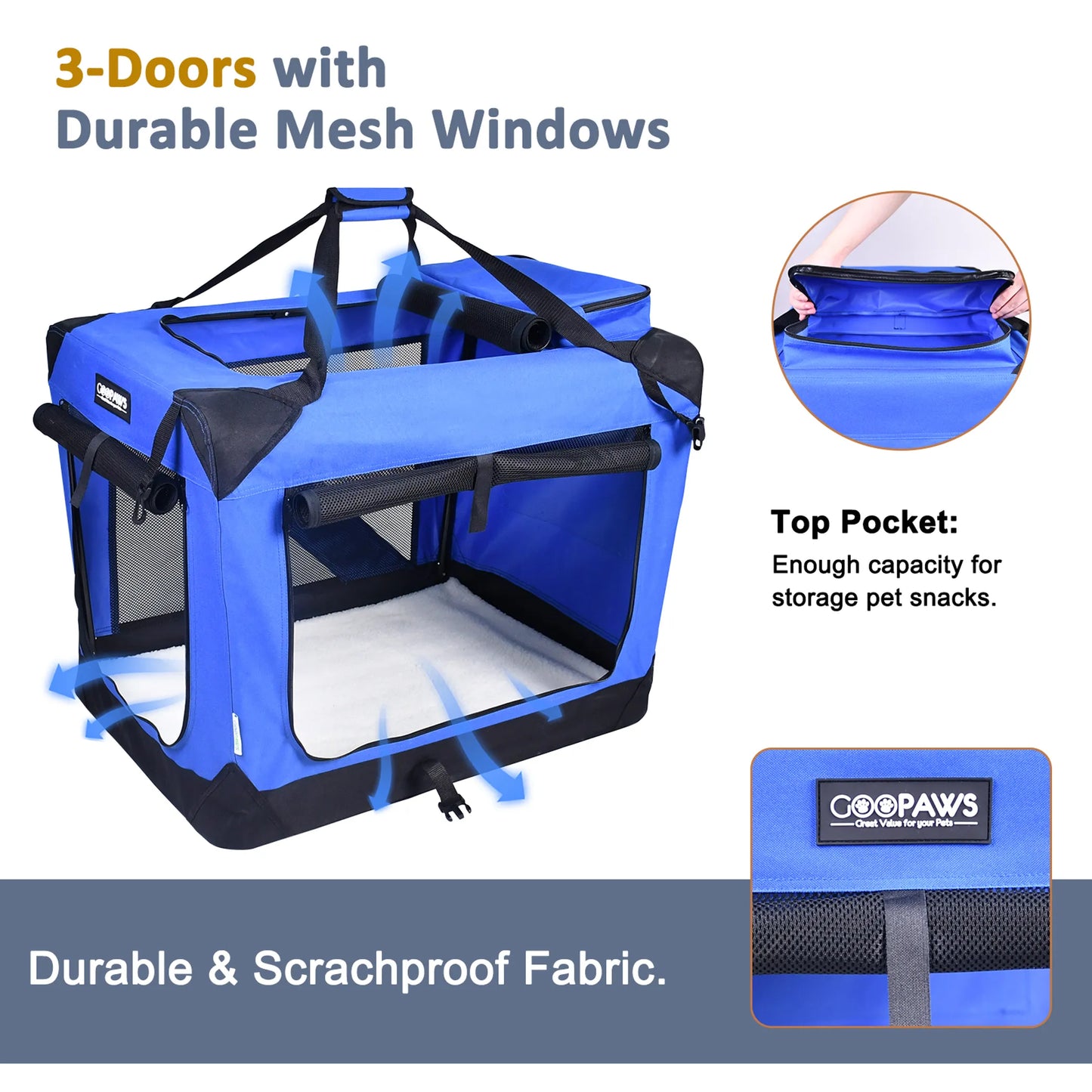 JESPET Soft Pet Crate - 3 Door Collapsible Travel Kennel for Dogs, Cats & Small Pets