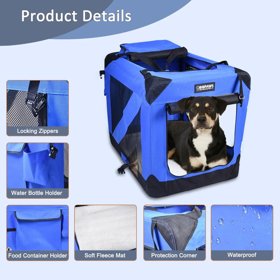 JESPET 3-Door Soft-Sided Folding Pet Crate with Fleece Mat - Pets Perfect