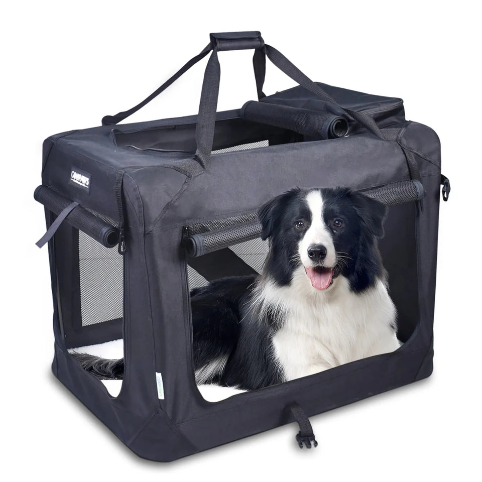 JESPET 3-Door Soft-Sided Folding Pet Crate with Fleece Mat - Pets Perfect