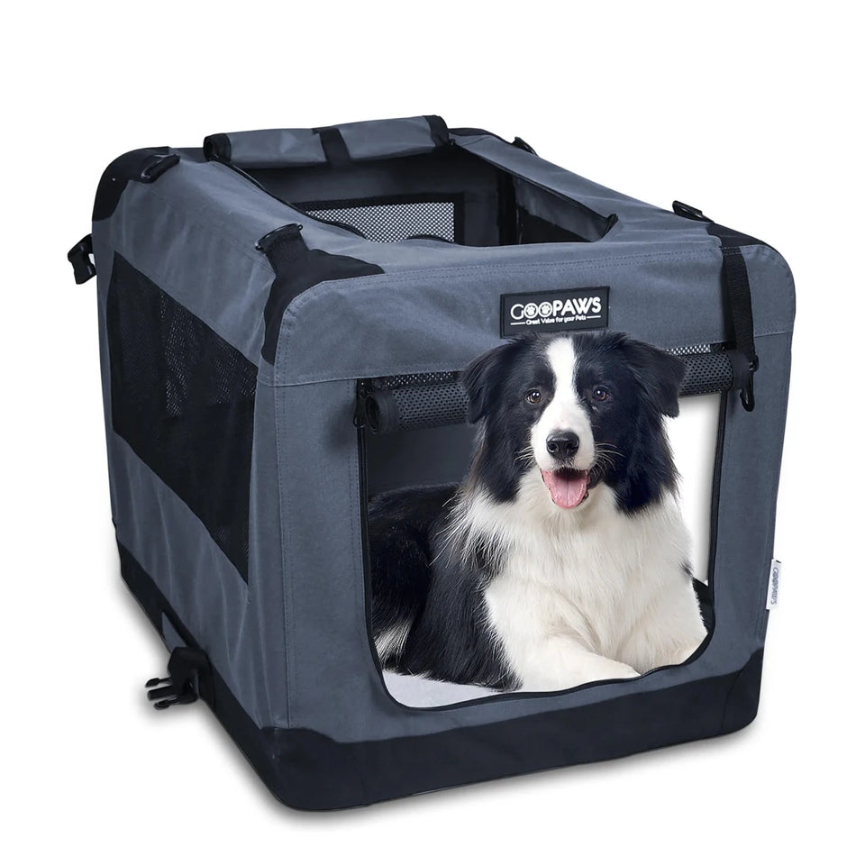 JESPET 3-Door Soft-Sided Folding Pet Crate with Fleece Mat - Pets Perfect