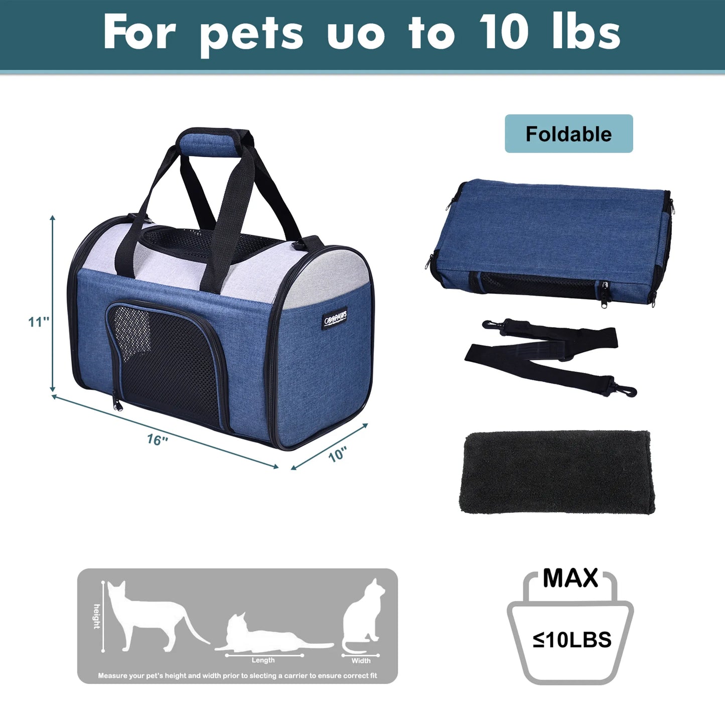 JESPET Collapsible Pet Carrier - Soft Kennel for Small Dogs and Cats with Dual Entry