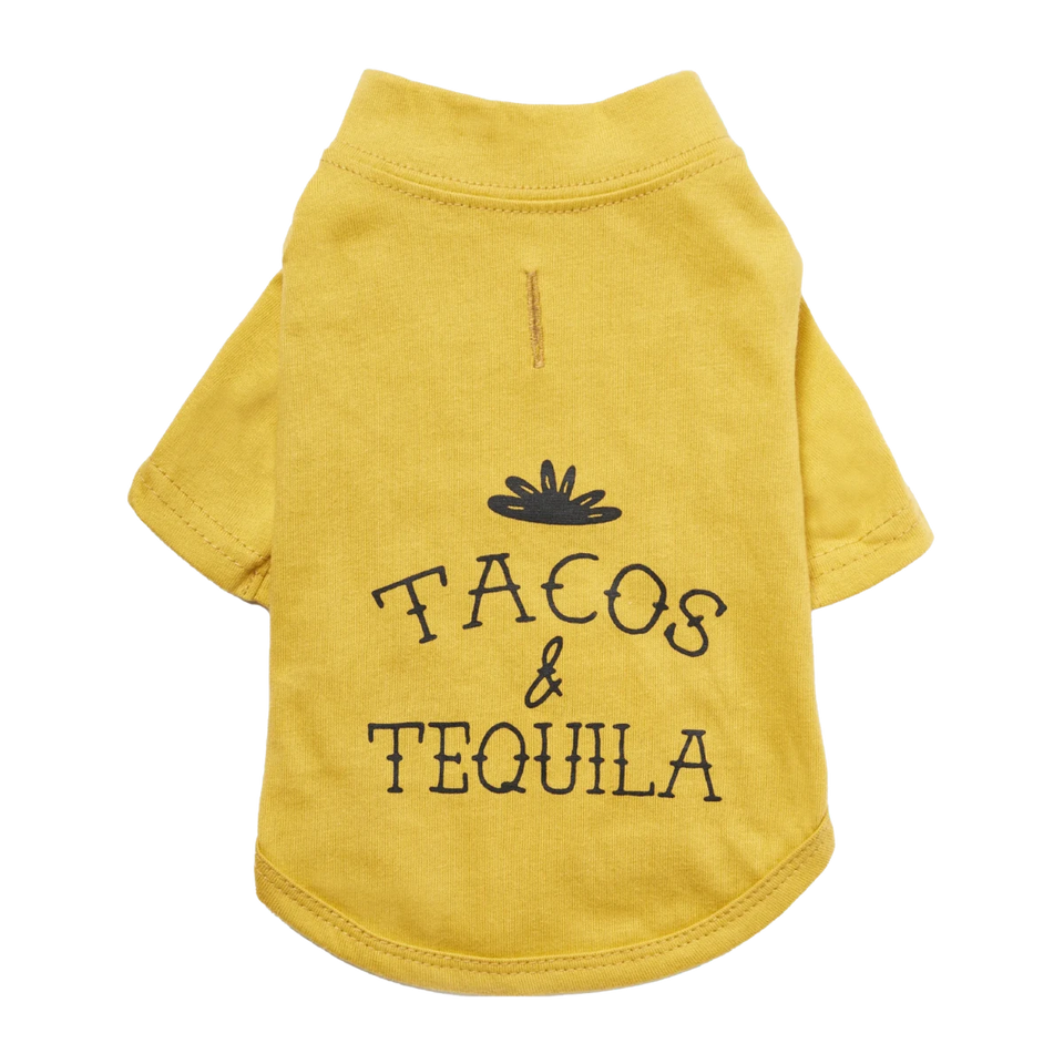 Louis Barx Essential Dog T-Shirt - Tacos & Tequila, Mustard - Pets Perfect
