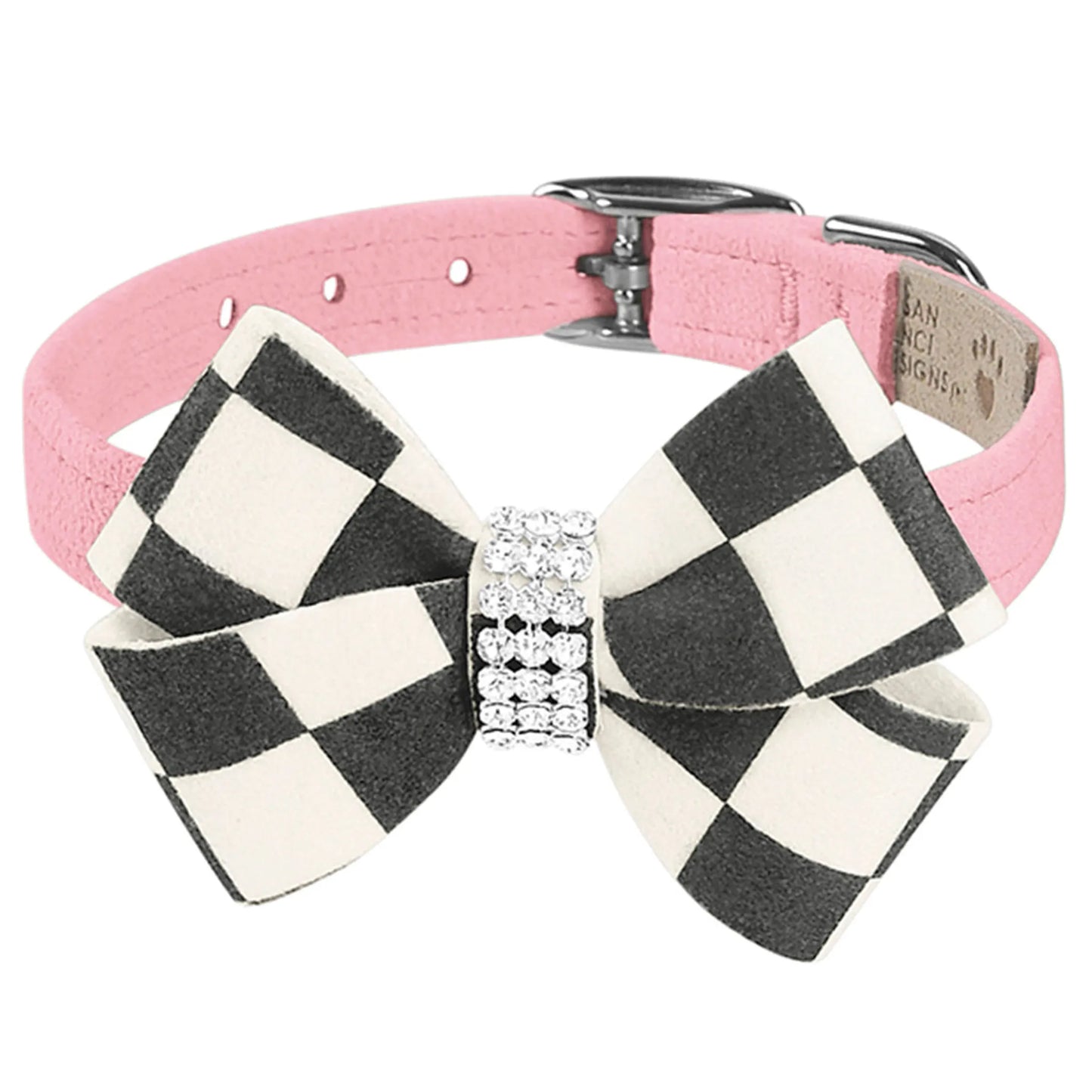 Susan Lanci Windsor Check Nouveau Bow - Crystal Ultrasuede Hair Bow for Small Dogs