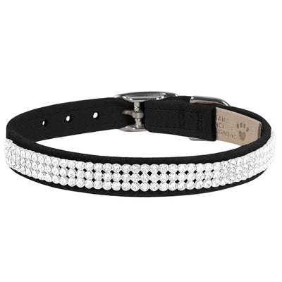 Susan Lanci Designs 3 Row Giltmore Crystals Dog Collar, Black/LARGE