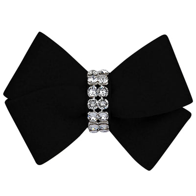 Susan Lanci Designs Nouveau Bow - Crystal Ultrasuede Dog Hair Bow, Black/XS
