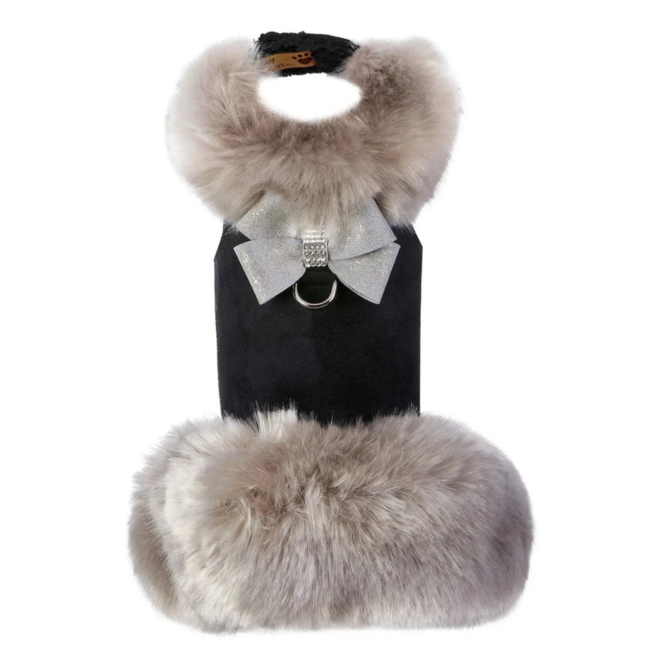 Susan Lanci Designs Platinum Glitzerati Nouveau Bow Silver Fox Faux, Black/XS, view 2