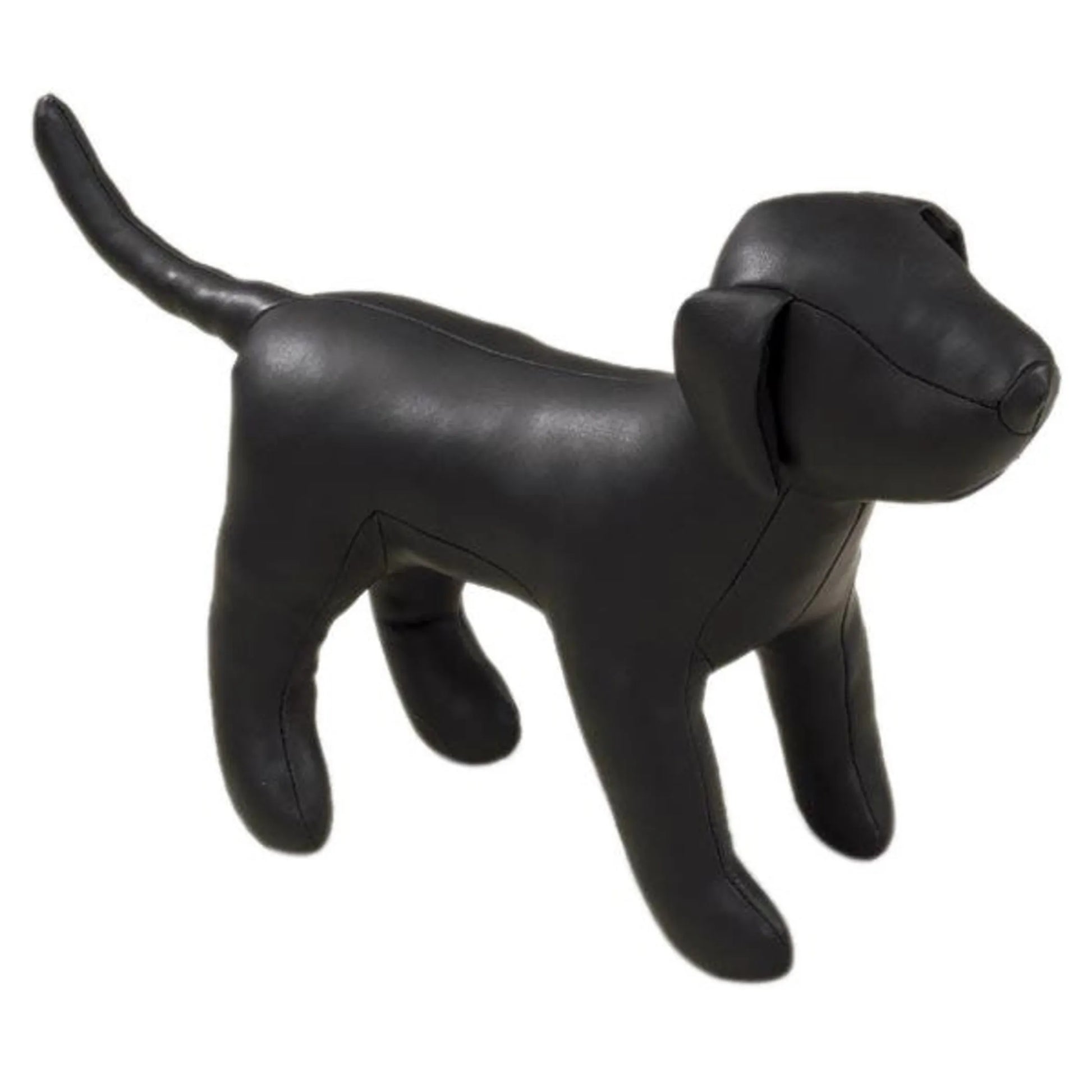 Black faux leather dog figurine standing, ES Dog Mannequin M Blk, pet supplies display accessory