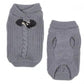 Grey knitted ES Shawl Collar Sweater with toggle closure, designed for small pets, shown front and back views.