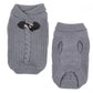 ES Shawl Collar Sweater in gray knit with cable detail, designed for pets with openings for legs and neck collar style.