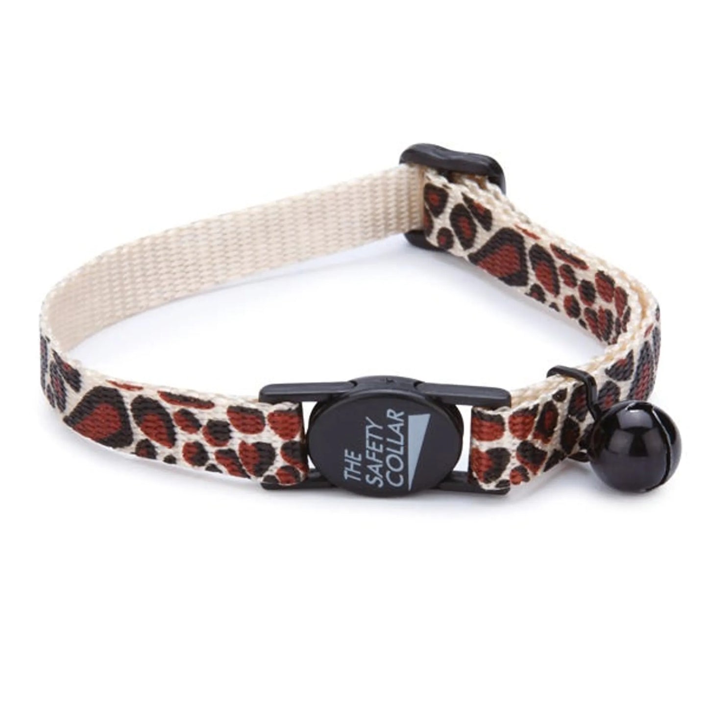 MT AnimalPrint Cat Collar 8-12In Chtah with safety buckle and attached bell in leopard print design