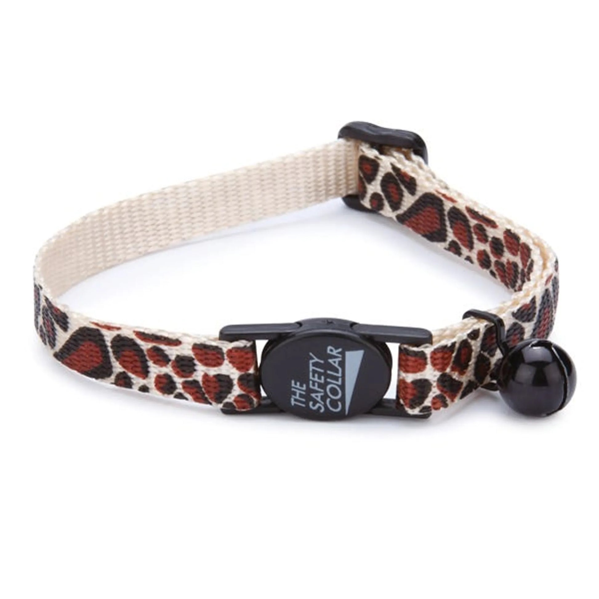 MT AnimalPrint Cat Collar 8-12In Chtah with safety buckle and attached bell in leopard print design