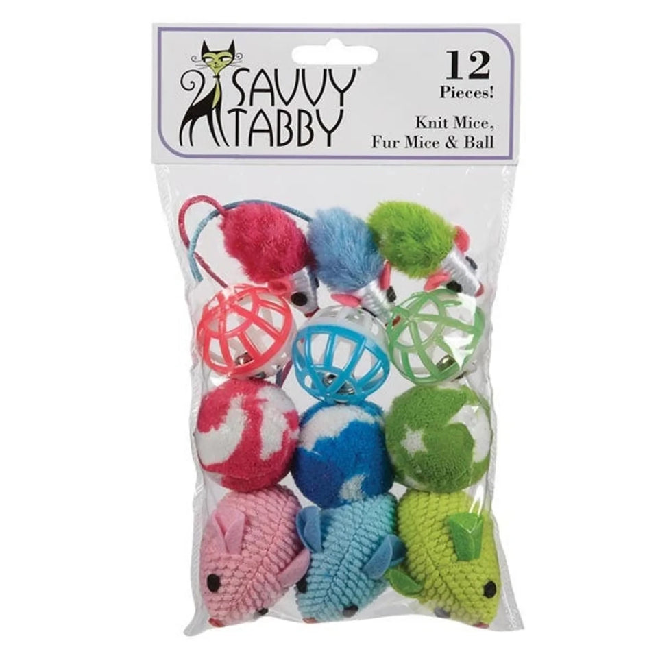 ST Knit Mice Fur Mice & Ball 12 ct