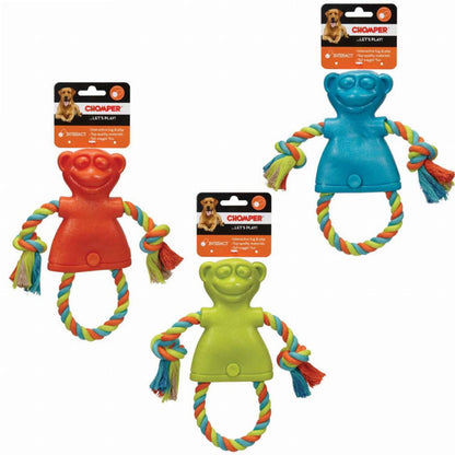 Chomper TPR Monkey with Rope Dog Toy - Large Rubber & Rope Combo - Tug & Chew Play