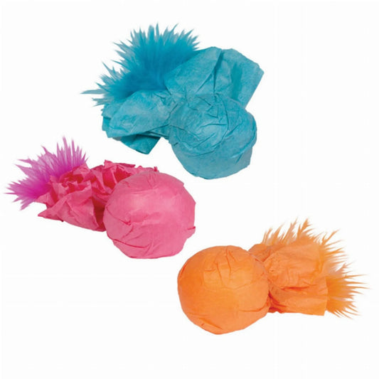 KB Paper Ball Rattlers with Feather 3pk - Pets Perfect