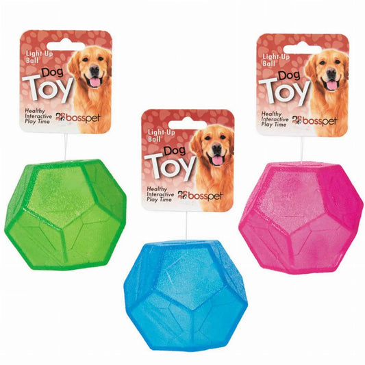 LED Light - Up Dog Ball - TPR Polyhedral Flashing Chew Toy for Night Play - Pets Perfect