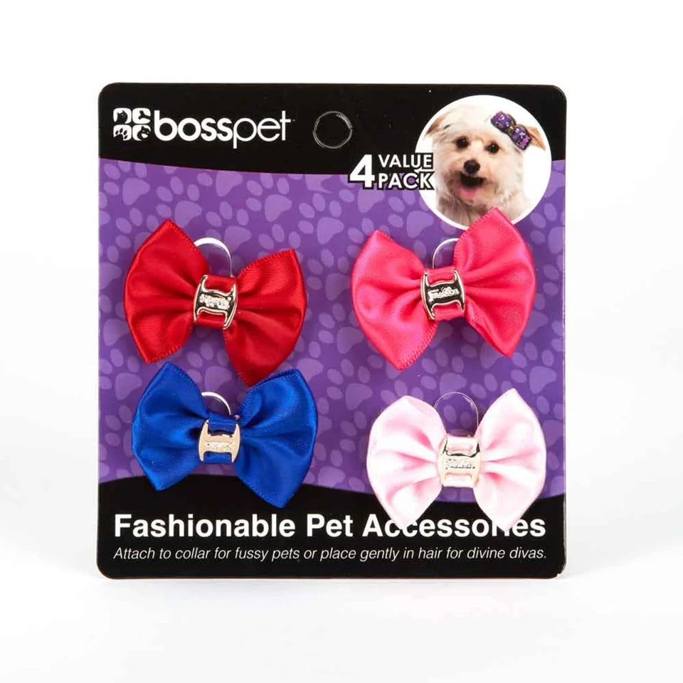 4 Pc Satin Bow On Card - Pets Perfect