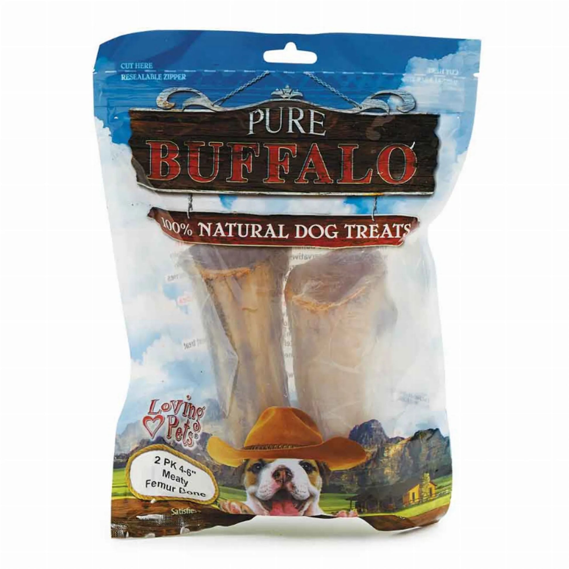 Loving Pets Meaty Femur Bone Dog Treats - Natural Long - Lasting Chew Bones for Dogs 4 - 6 Inch (2 Pack) - Pets Perfect