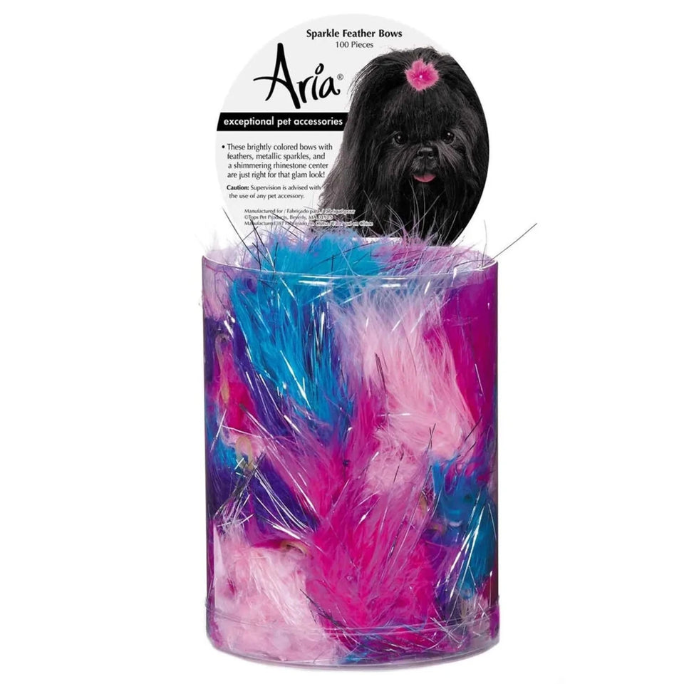 AR Sparkle Feather Bow Canister 100Pc - Pets Perfect