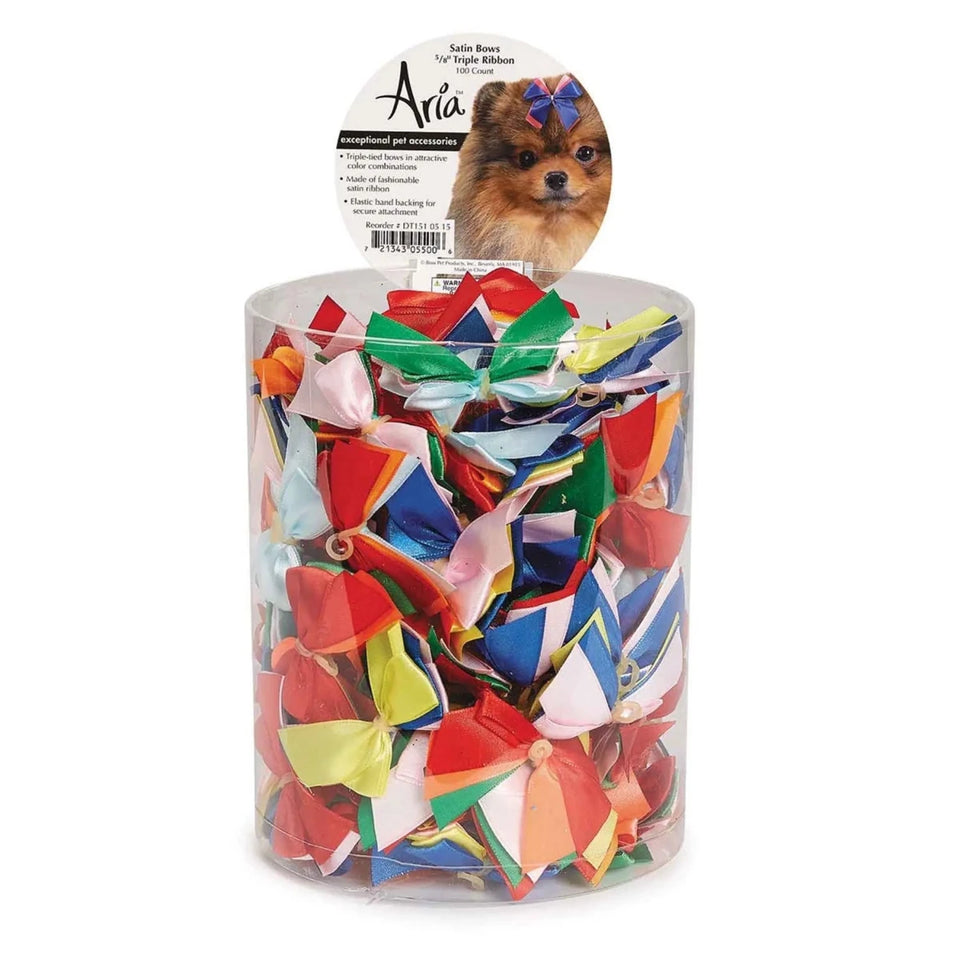 AR Satin Bow Triple Ribbon 5/8 in Asst - Pets Perfect