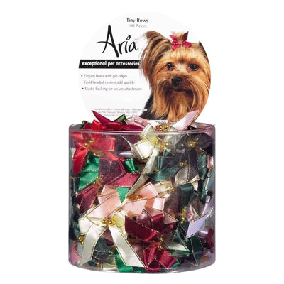 AR Tiny Bows w Gold Bead Canister 100Pc - Pets Perfect