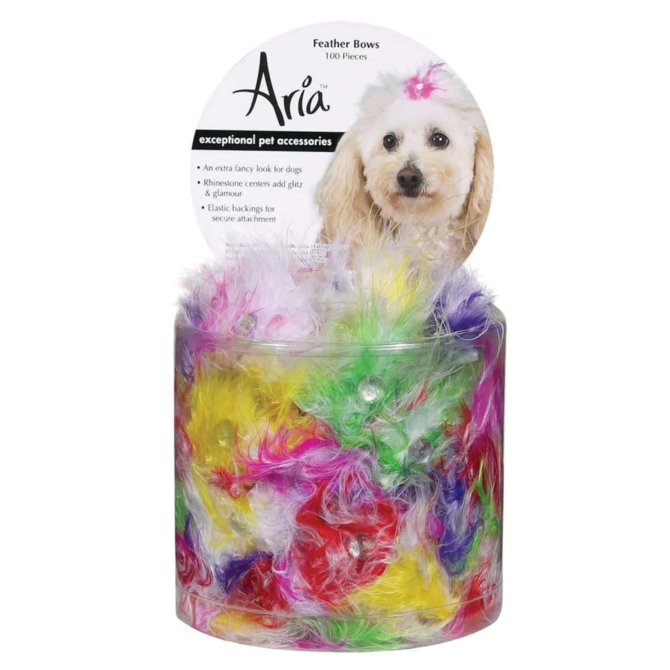 AR Feather Bow Canister 100Pc - Pets Perfect