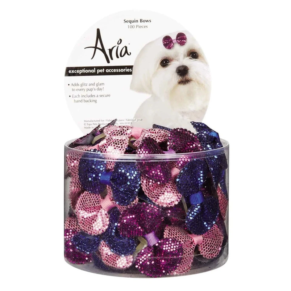 AR Sequin Bows Canister 100Pc - Pets Perfect