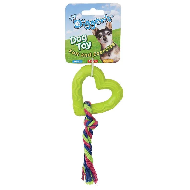 DGR TPR Heart and Rope Dog Toy Lime - Pets Perfect