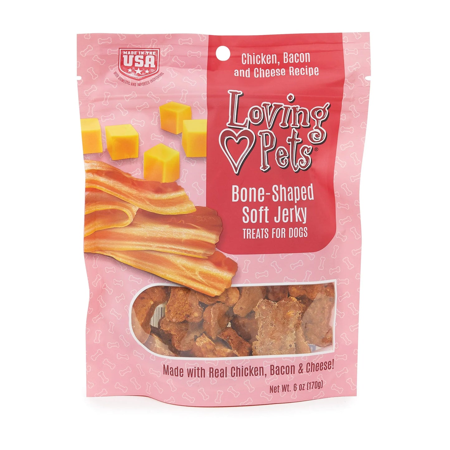 Loving Pets Bacon and Cheese Jerky Bones Dog Treats 6oz